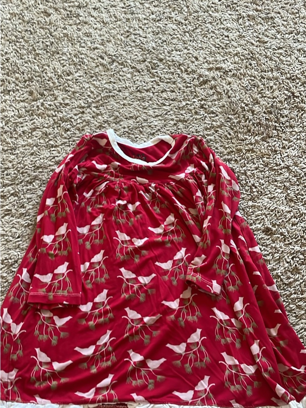Kickee Pants Red Bird-Print Long Sleeve Kids Dress